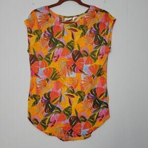 C&C California linen short sleeve top size M multicolor tropical vacation print